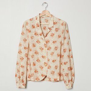 Vtg 70s Rust Floral Blouse M